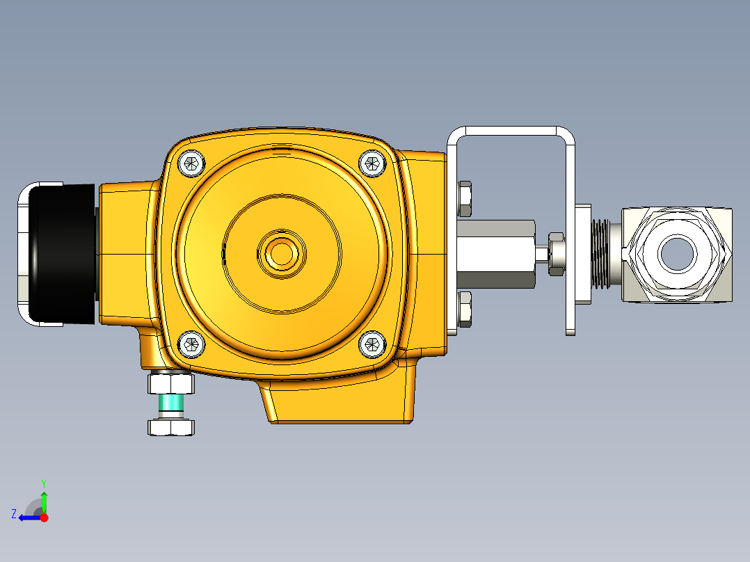 2通球阀，Parker B系列，带EL-O-Matic F0040M气动执行机构，弹簧复位右视图