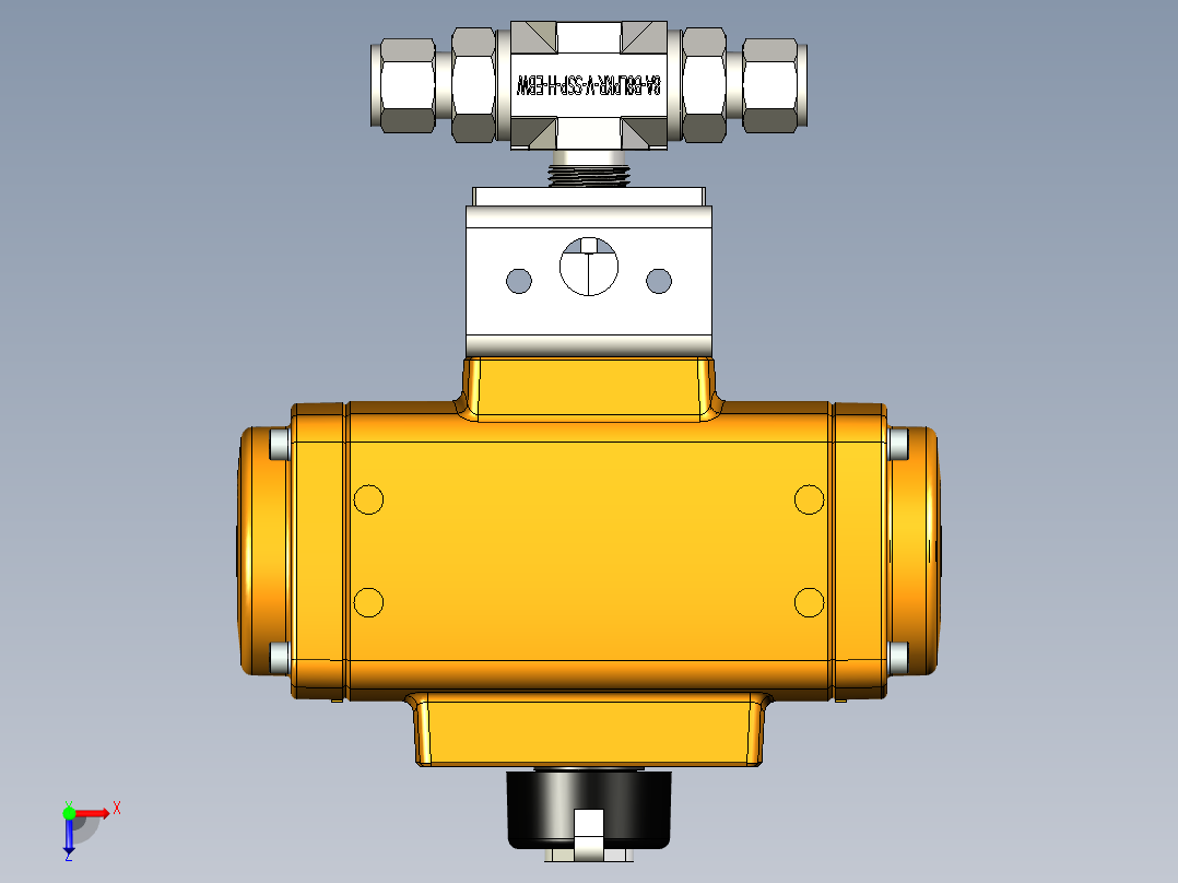 2通球阀，Parker B系列，带EL-O-Matic F0040M气动执行机构，弹簧复位俯视图
