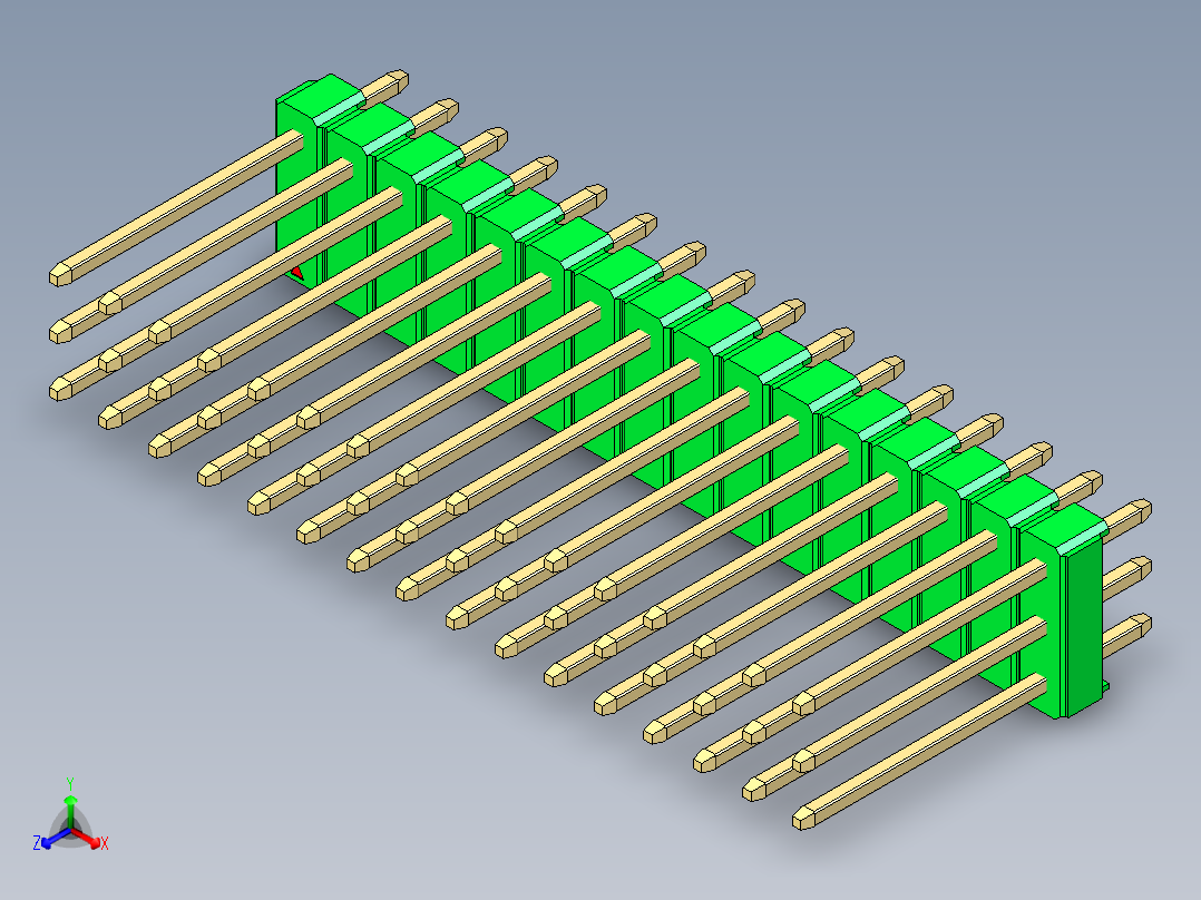 彩色公头100mil（2.54mm）系列-DS1021_green_3x16p_100mil_Type5_rev1.0正等轴测图