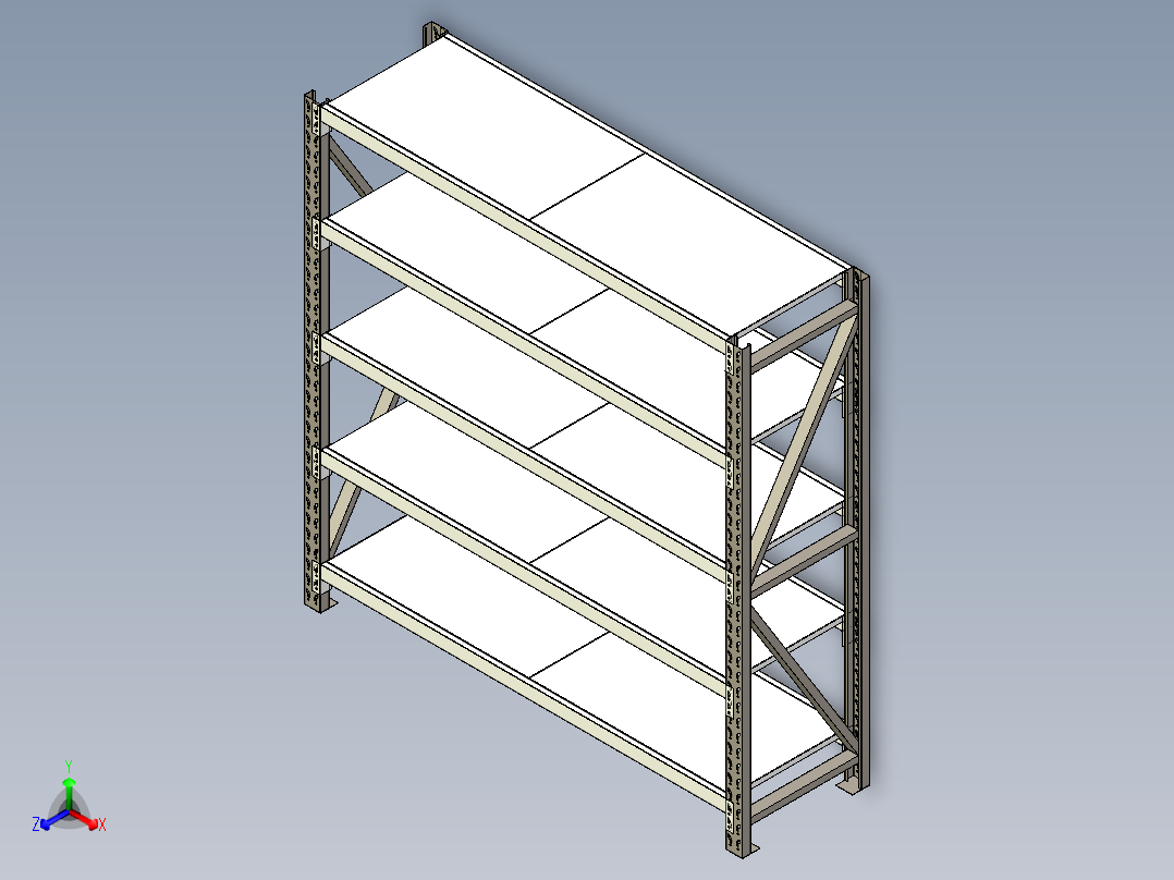 中型货架L2000-D500-H20400三维模型资料正等轴测图