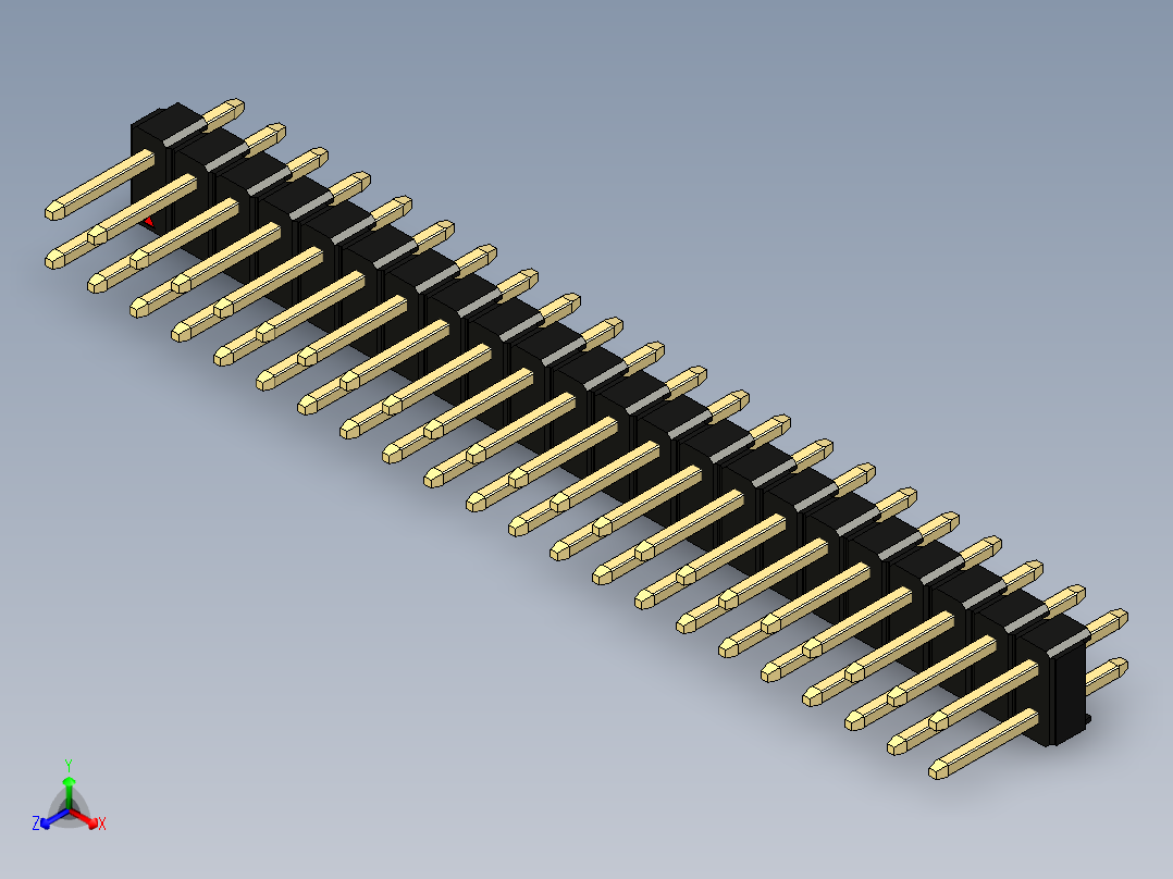 彩色公头100mil（2.54mm）系列-DS1021_black_2x22p_100mil_Type1_rev1.0正等轴测图