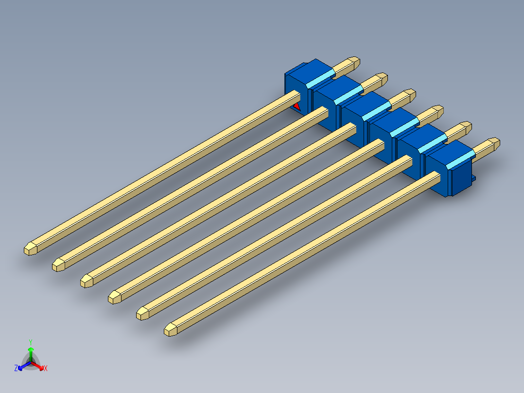 彩色公头100mil（2.54mm）系列-DS1021_blue_1x06p_100mil_Type43_rev1.0正等轴测图
