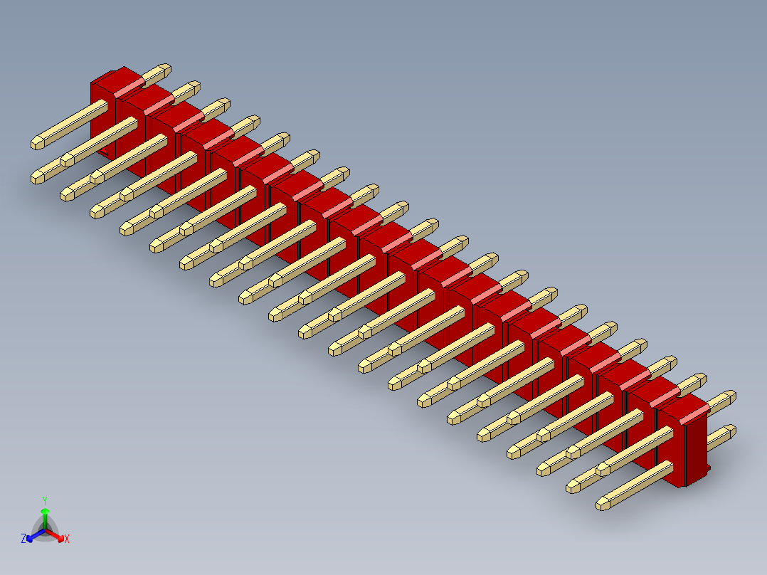 彩色公头100mil（2.54mm）系列-DS1021_red_2x20p_100mil_Type1_rev1.0正等轴测图