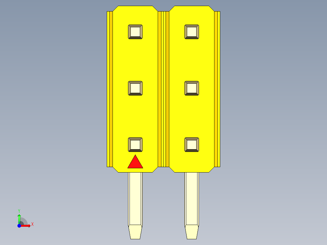 彩色公排针 100mil 2.54mm 系列-DS1022_yellow_3x02p_100mil_TypeD_rev1.0前视图