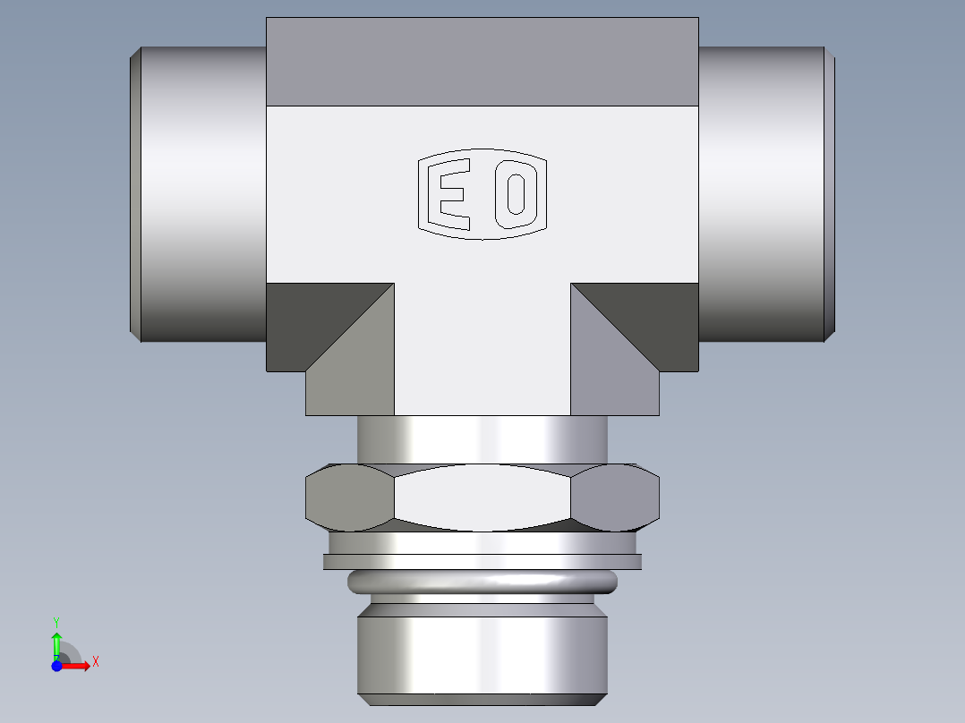 卡套式工业通用硬管接头EO_Adjustable_locknut_branch_tee_TEE18LMOROMDCF前视图