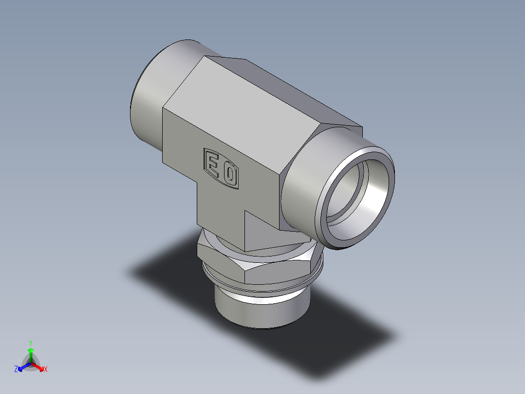 卡套式工业通用硬管接头EO_Adjustable_locknut_branch_tee_TEE18LMOROMDCF正等轴测图