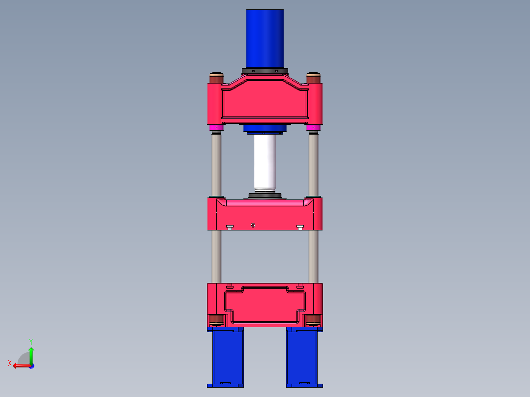 三梁四柱液压机-油压机三维模型SolidWorks后视图