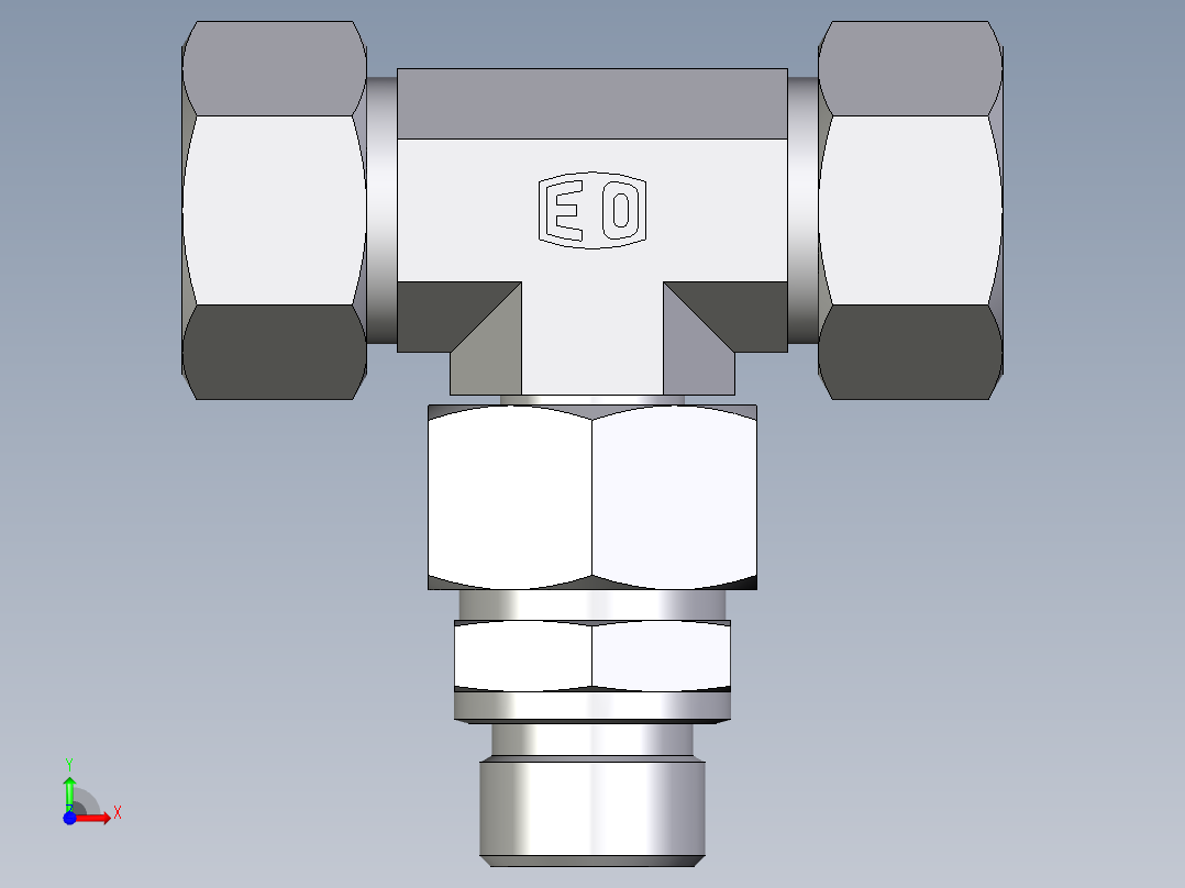 卡套式工业通用硬管接头EO_Assembled_adjustable_standpipe_branch_tee_EVT18LM71前视图