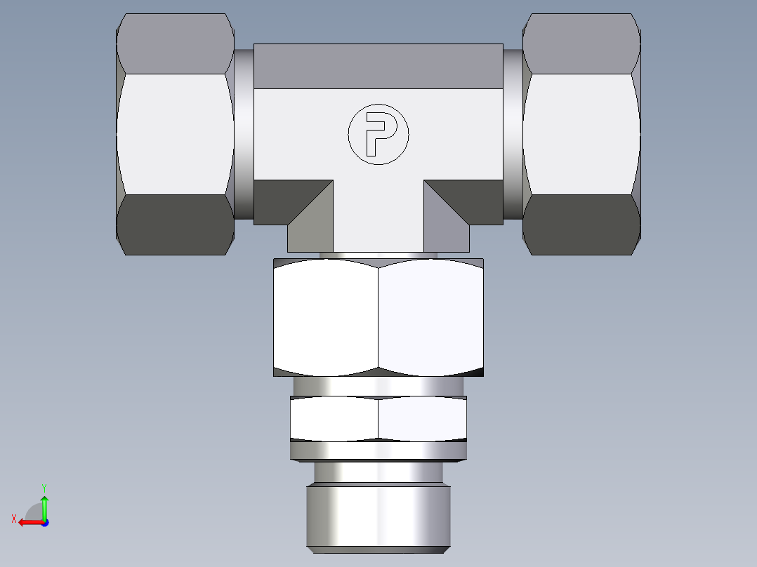 卡套式工业通用硬管接头EO_Assembled_adjustable_standpipe_branch_tee_EVT18LM71后视图