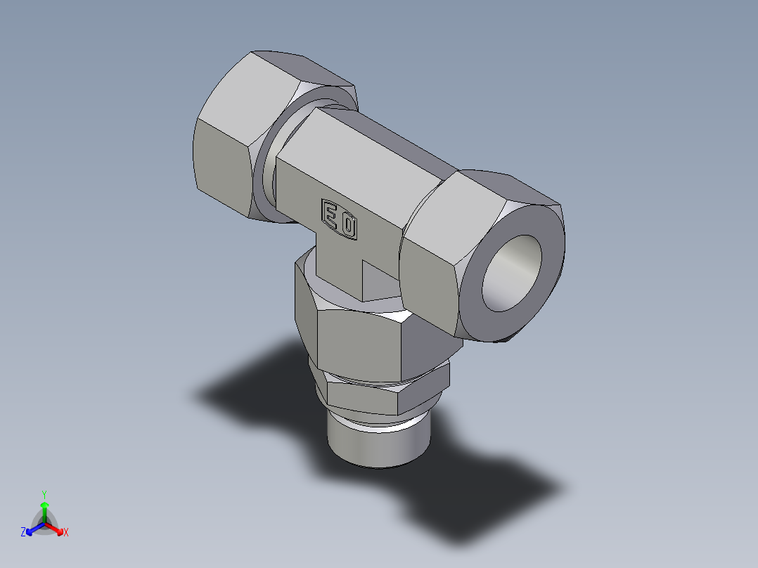 卡套式工业通用硬管接头EO_Assembled_adjustable_standpipe_branch_tee_EVT18LM71正等轴测图