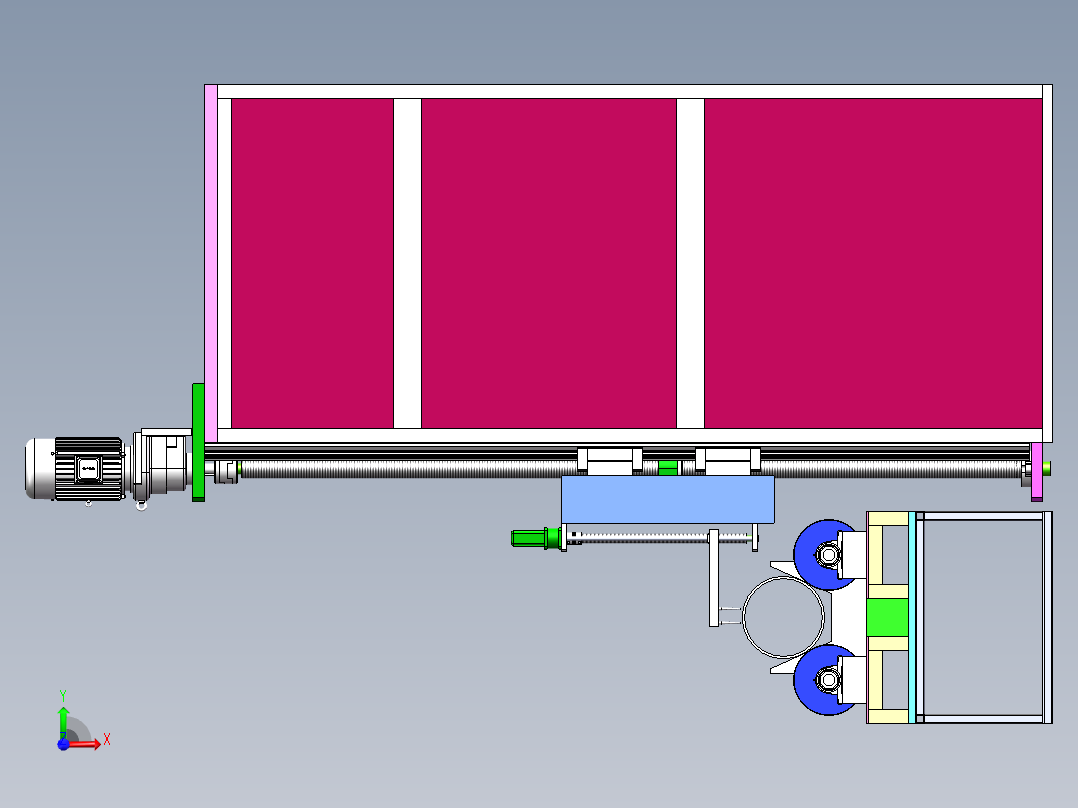 Q499-钢管螺旋式无损探伤系统设计【三维SolidWorks】前视图