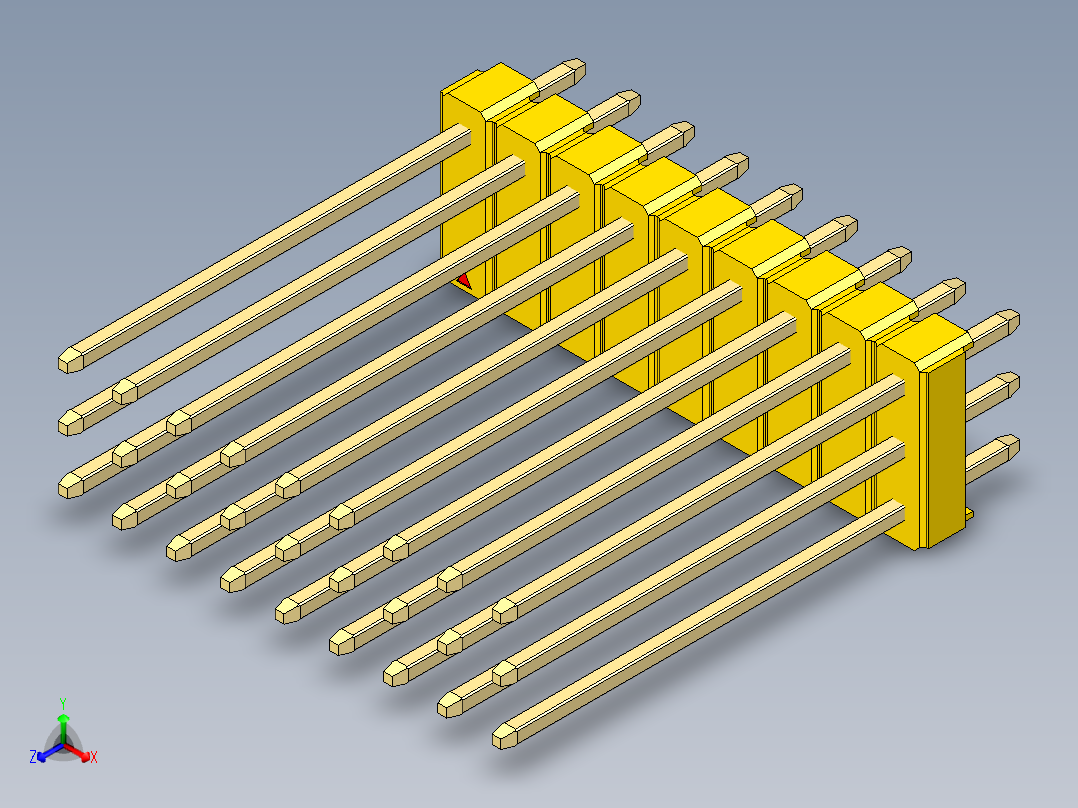 彩色公头100mil（2.54mm）系列-DS1021_yellow_3x09p_100mil_Type19_rev1.0正等轴测图