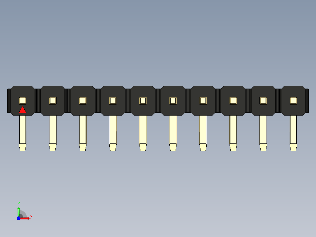 彩色公排针 100mil 2.54mm 系列-DS1022_black_1x10p_100mil_TypeD_rev1.0前视图