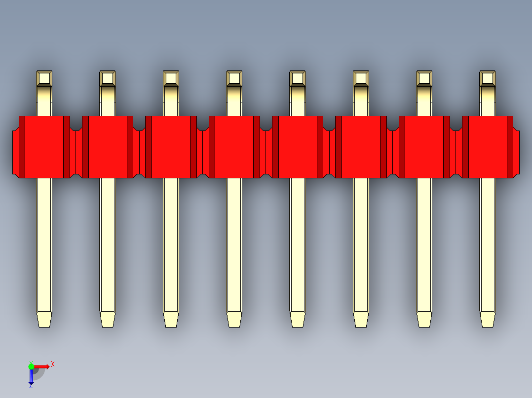 彩色公排针 100mil 2.54mm 系列-DS1022_red_16p_100mil_TypeSMT_rev1.0俯视图