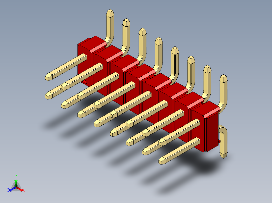 彩色公排针 100mil 2.54mm 系列-DS1022_red_16p_100mil_TypeSMT_rev1.0正等轴测图