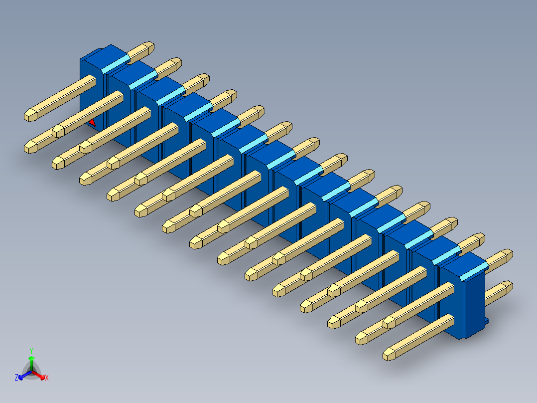 彩色公头100mil（2.54mm）系列-DS1021_blue_2x14p_100mil_Type1_rev1.0正等轴测图