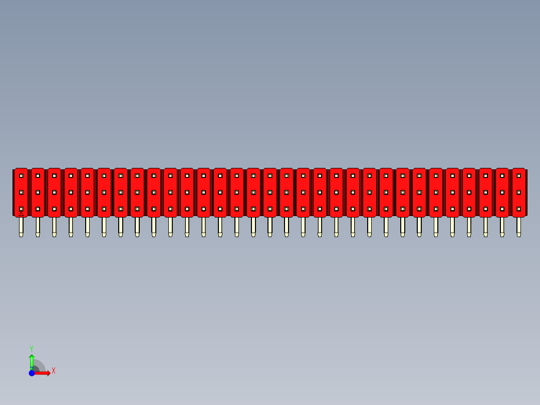 彩色公排针 100mil 2.54mm 系列-DS1022_red_3x31p_100mil_TypeD_rev1.0前视图