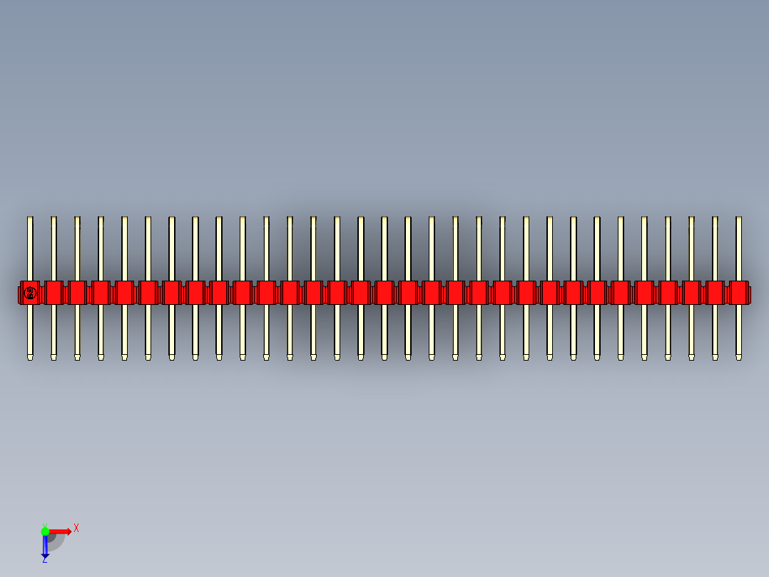 彩色公排针 100mil 2.54mm 系列-DS1022_red_3x31p_100mil_TypeD_rev1.0俯视图