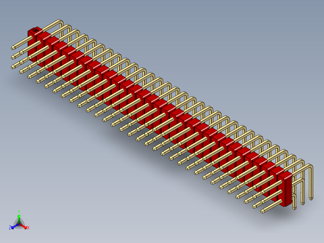 彩色公排针 100mil 2.54mm 系列-DS1022_red_3x31p_100mil_TypeD_rev1.0正等轴测图