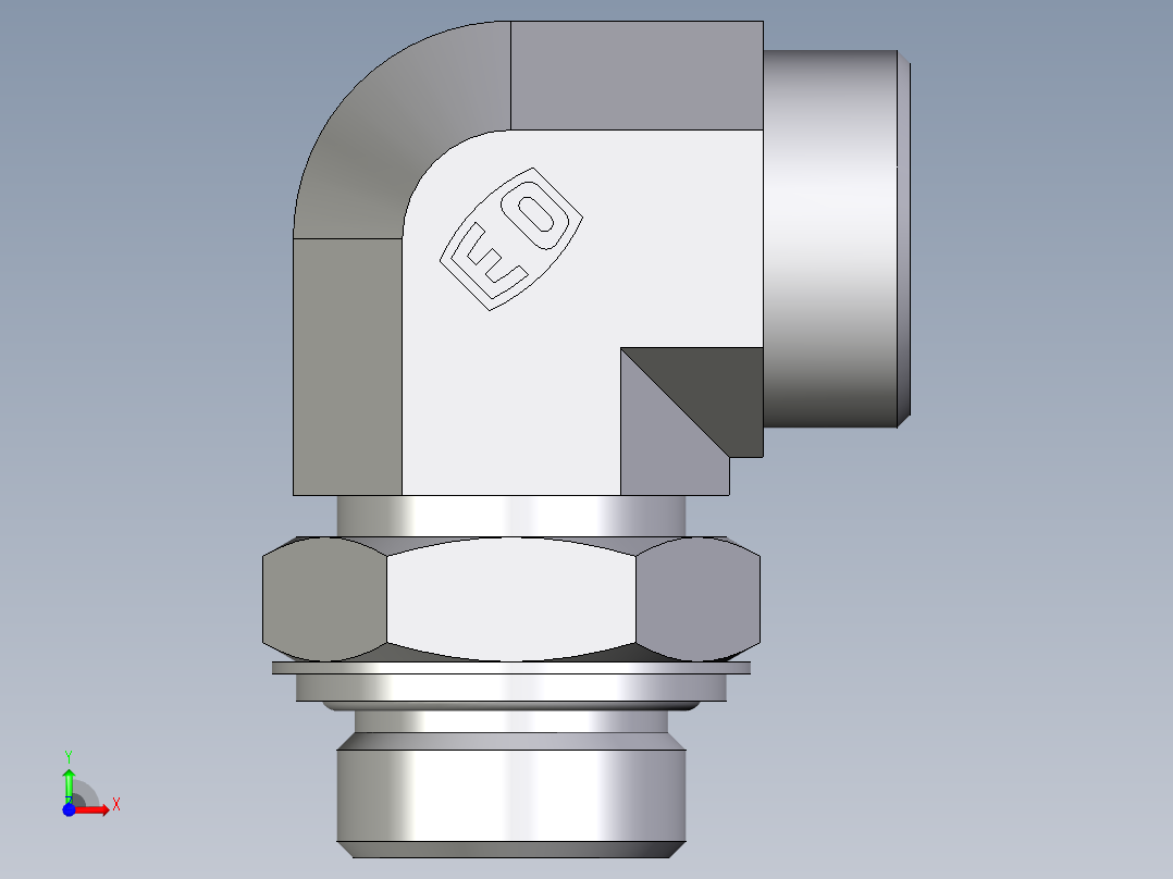 卡套式工业通用硬管接头EO_Adjustable_Locknut_elbow_WEE28LROMDCF前视图