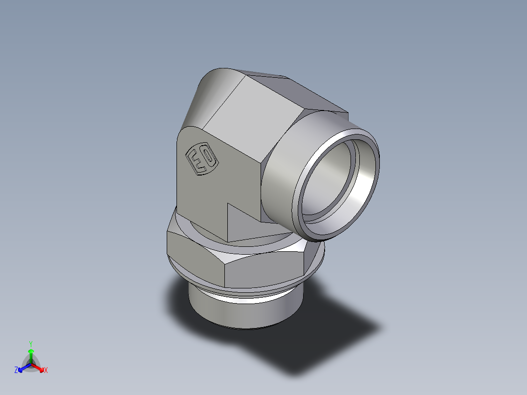 卡套式工业通用硬管接头EO_Adjustable_Locknut_elbow_WEE28LROMDCF正等轴测图