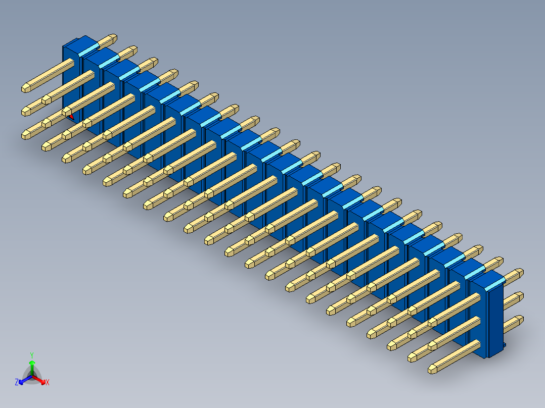 彩色公头100mil（2.54mm）系列-DS1021_blue_3x21p_100mil_Type1_rev1.0正等轴测图