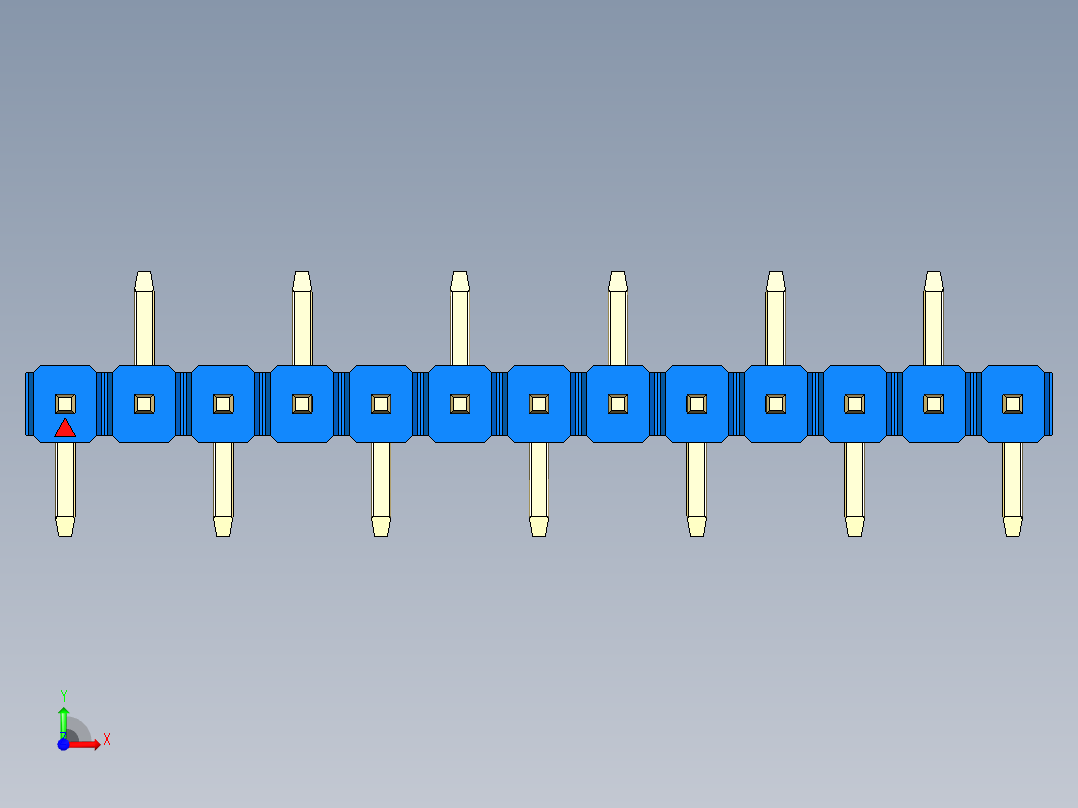 彩色公排针 100mil 2.54mm 系列-DS1022_blue_13p_100mil_Type_SMT_R2_rev1.0前视图