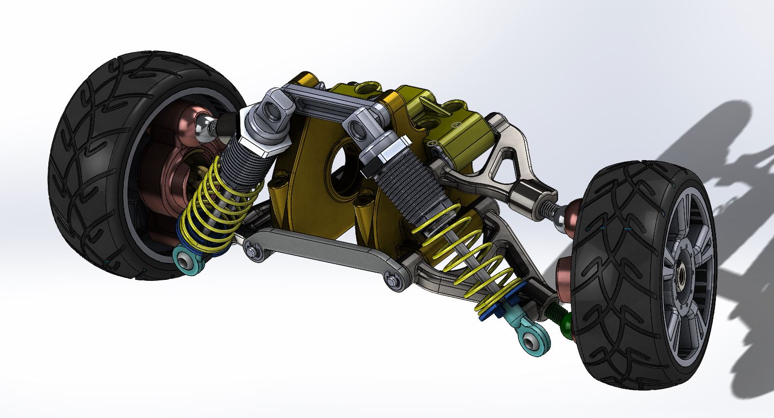悬架系统（含轮胎 轮胎空气 弹簧 减震器 连杆）3D图纸 Solidworks设计