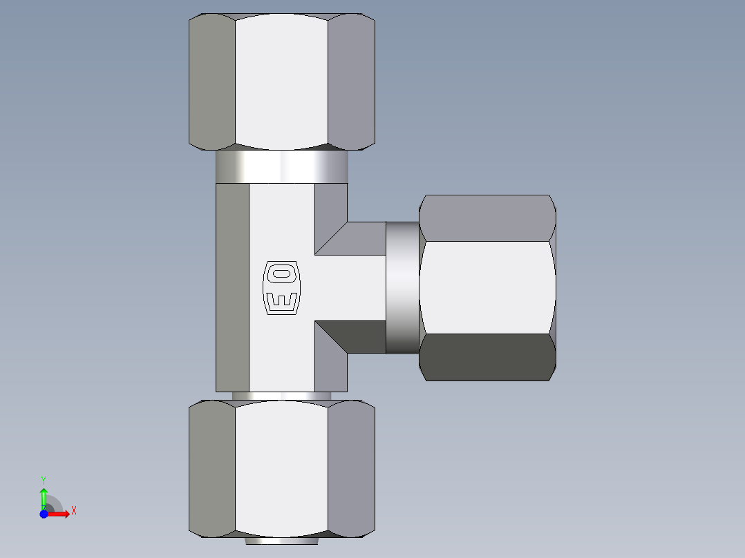 卡套式工业通用硬管接头EO_Swivel_nut_run_tee_EL08ZL71前视图