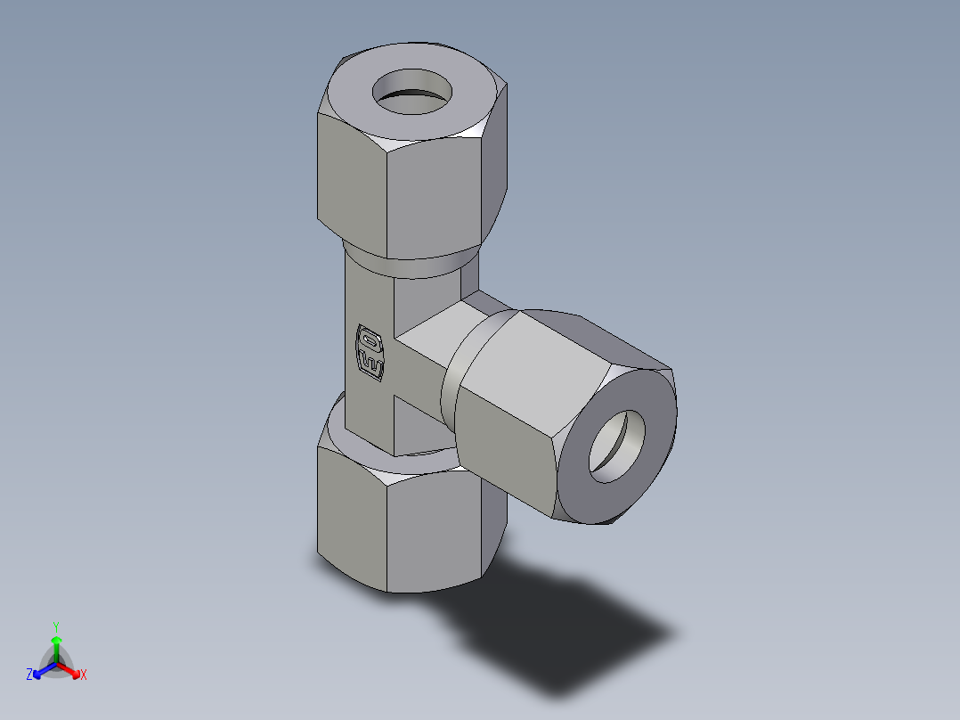 卡套式工业通用硬管接头EO_Swivel_nut_run_tee_EL08ZL71正等轴测图