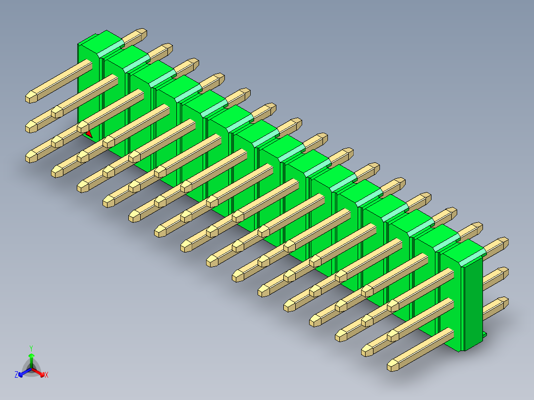 彩色公头100mil（2.54mm）系列-DS1021_green_3x15p_100mil_Type1_rev1.0正等轴测图