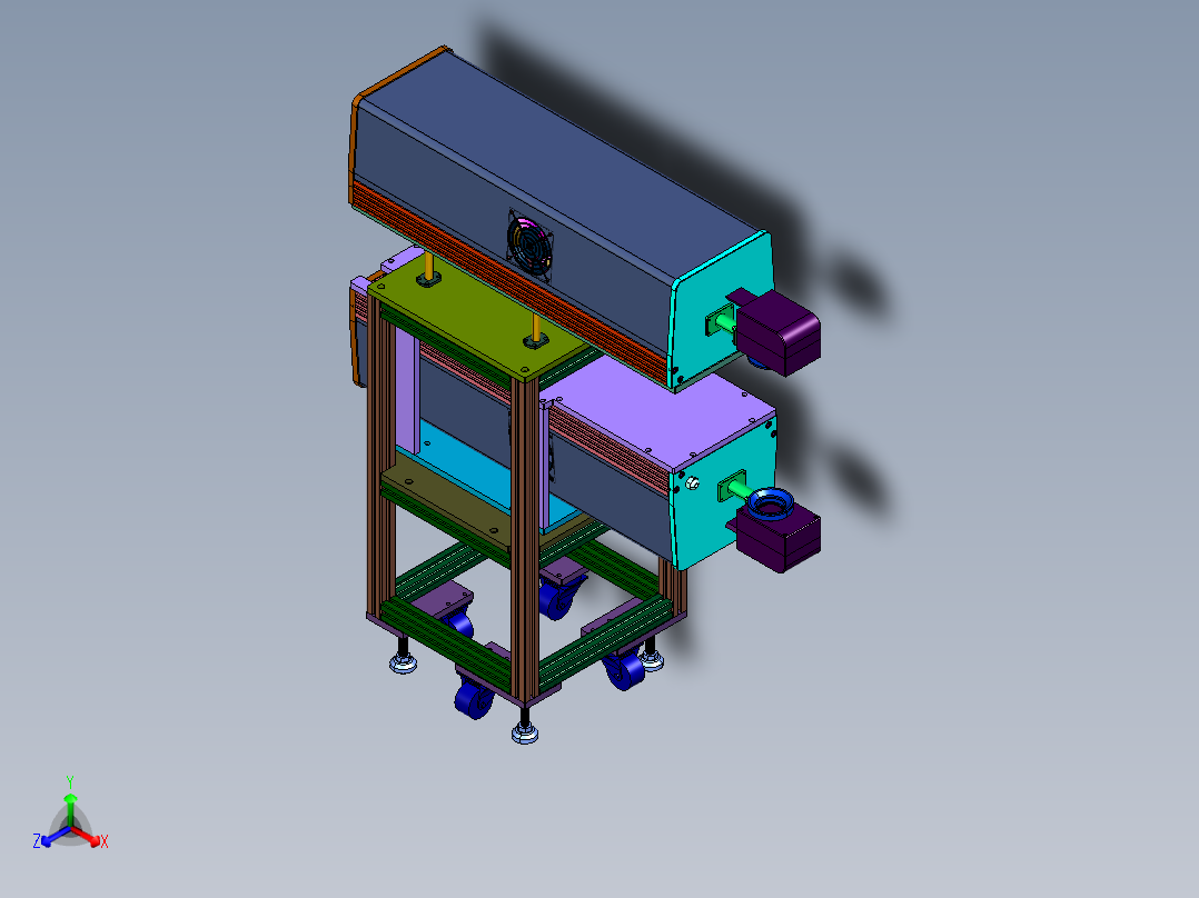 上下激光刀头同轴升降调整装置正等轴测图