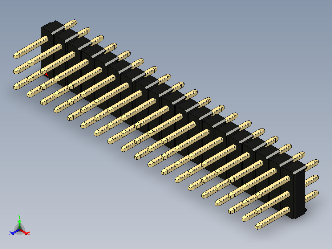 彩色公头100mil（2.54mm）系列-DS1021_black_3x19p_100mil_Type1_rev1.0正等轴测图