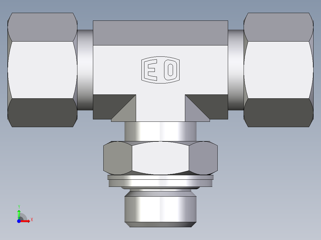 卡套式工业通用硬管接头EO_Adjustable_locknut_branch_tee_TEE12ZLMCF前视图