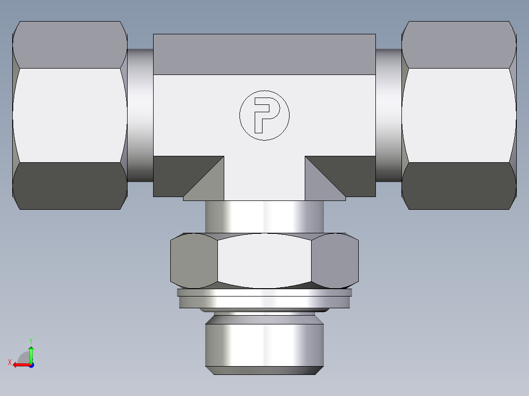 卡套式工业通用硬管接头EO_Adjustable_locknut_branch_tee_TEE12ZLMCF后视图