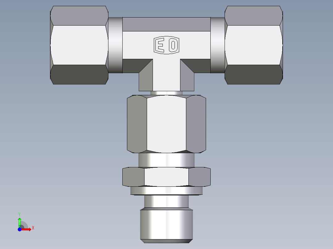 卡套式工业通用硬管接头EO_Assembled_adjustable_standpipe_branch_tee_EVT08LR71前视图