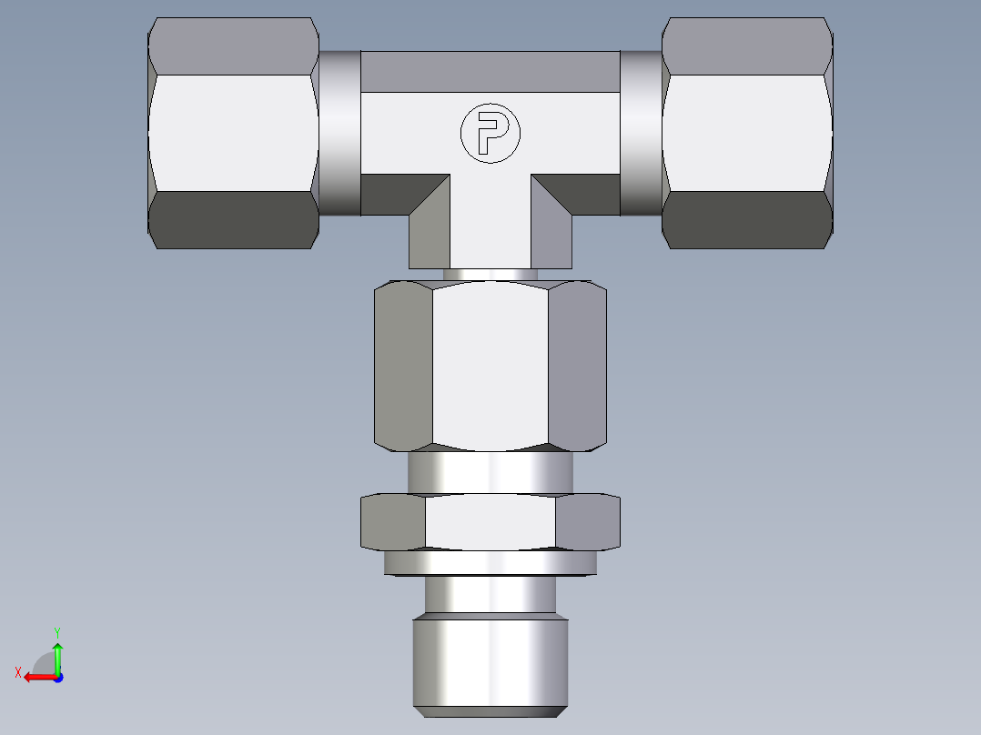 卡套式工业通用硬管接头EO_Assembled_adjustable_standpipe_branch_tee_EVT08LR71后视图