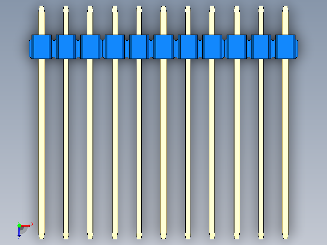 彩色公头100mil（2.54mm）系列-DS1021_blue_1x11p_100mil_Type19_rev1.0俯视图