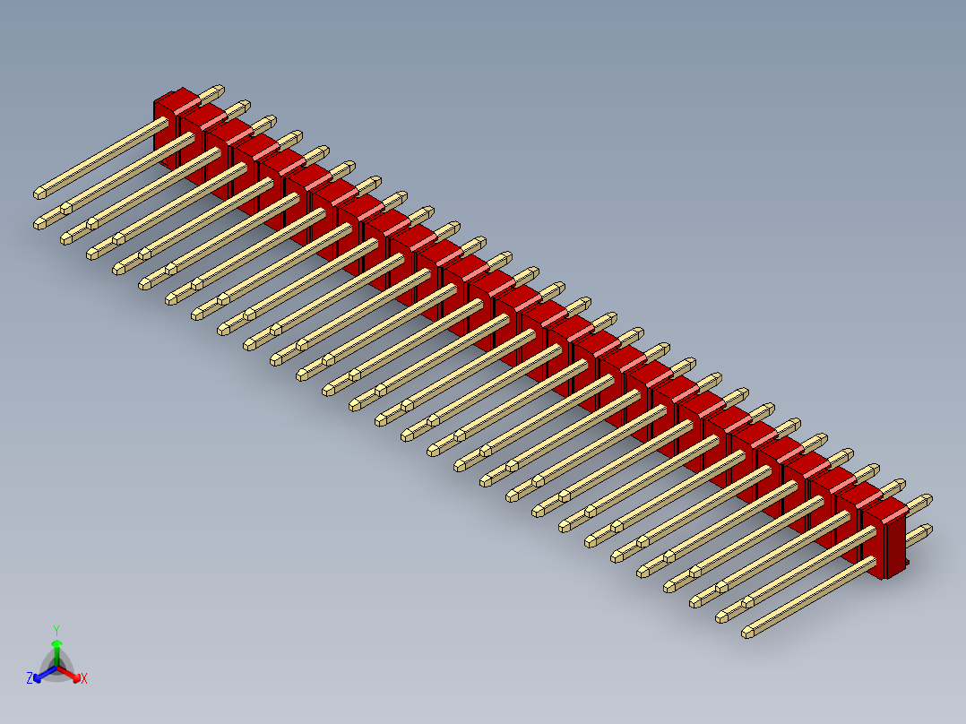彩色公头100mil（2.54mm）系列-DS1021_red_2x28p_100mil_Type5_rev1.0正等轴测图