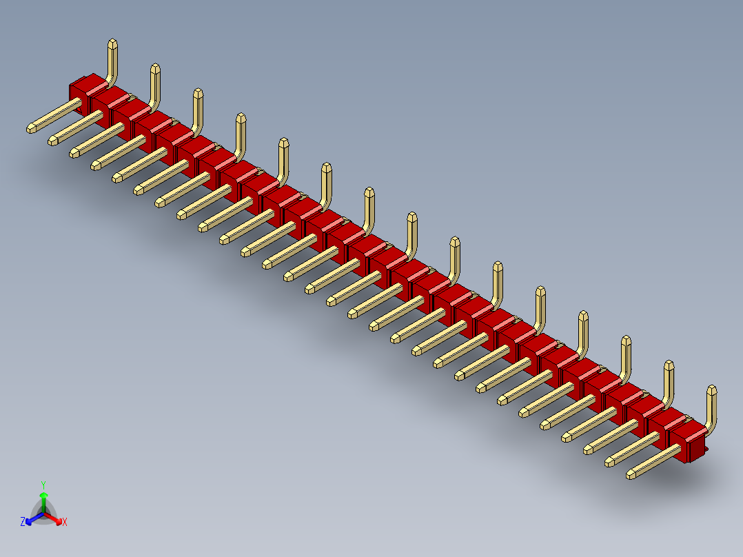 彩色公排针 100mil 2.54mm 系列-DS1022_red_29p_100mil_Type_SMT_R1_rev1.0正等轴测图