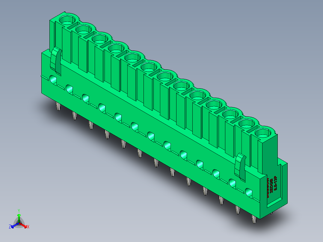 DEGSON 2EDG 系列 5.0mm 可插拔接线端子组-2EDGB-5.0-13P-14-00AH正等轴测图