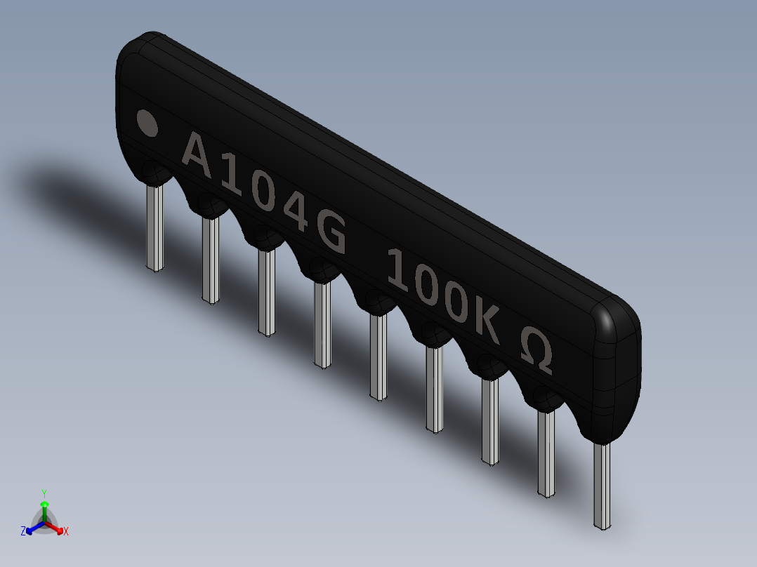 电容器 二极管 电阻器-Resistor Network 100K Ohm 9-Pin正等轴测图