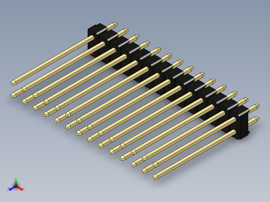 彩色公头100mil（2.54mm）系列-DS1021_black_2x14p_100mil_Type19_rev1.0正等轴测图