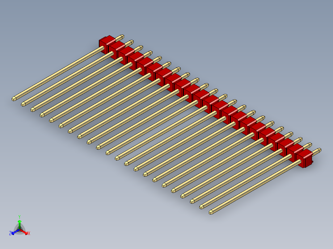 彩色公头100mil（2.54mm）系列-DS1021_red_1x22p_100mil_Type43_rev1.0正等轴测图