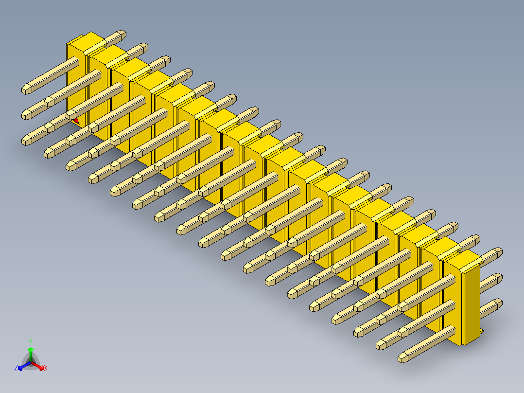 彩色公头100mil（2.54mm）系列-DS1021_yellow_3x18p_100mil_Type1_rev1.0正等轴测图