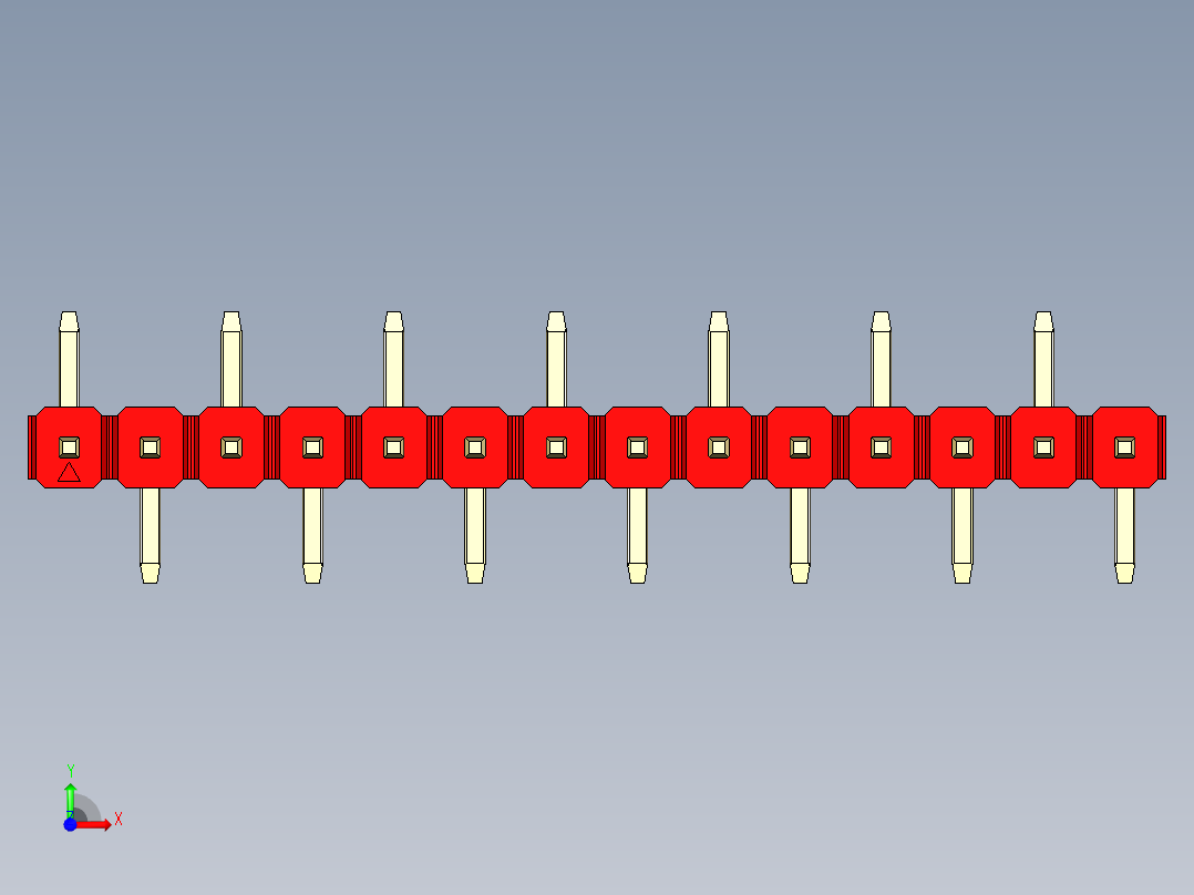 彩色公排针 100mil 2.54mm 系列-DS1022_red_14p_100mil_Type_SMT_R1_rev1.0前视图