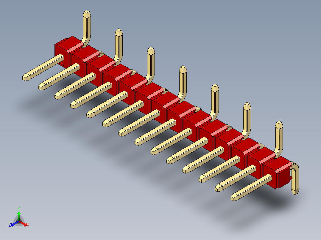 彩色公排针 100mil 2.54mm 系列-DS1022_red_14p_100mil_Type_SMT_R1_rev1.0正等轴测图