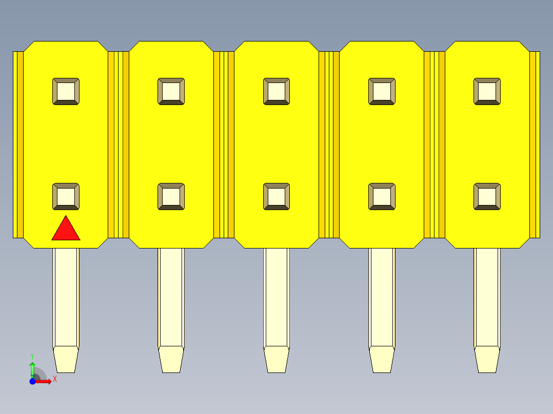 彩色公排针 100mil 2.54mm 系列-DS1022_yellow_2x05p_100mil_TypeD_rev1.0前视图