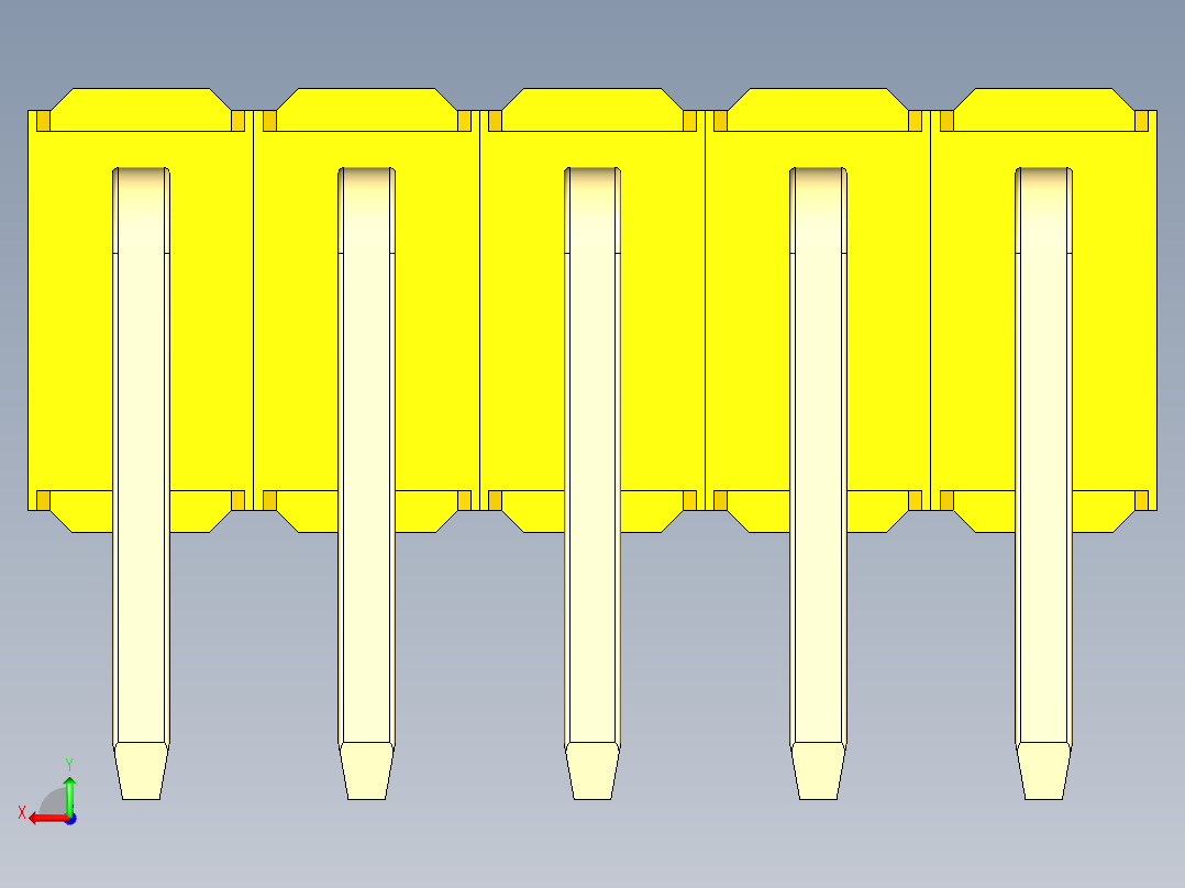 彩色公排针 100mil 2.54mm 系列-DS1022_yellow_2x05p_100mil_TypeD_rev1.0后视图