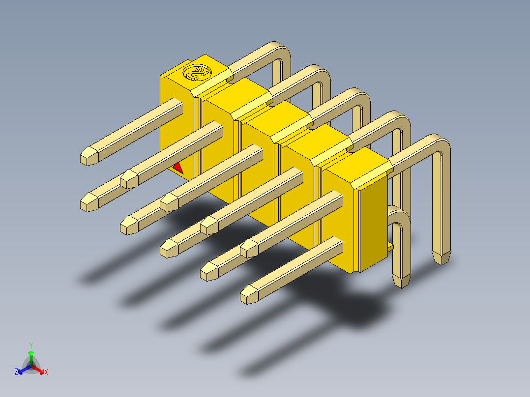 彩色公排针 100mil 2.54mm 系列-DS1022_yellow_2x05p_100mil_TypeD_rev1.0正等轴测图